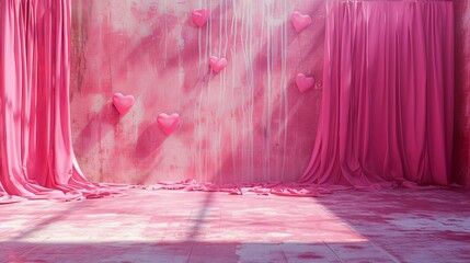 hugs and kisses backdrop props, floor, only hot-pink colors   