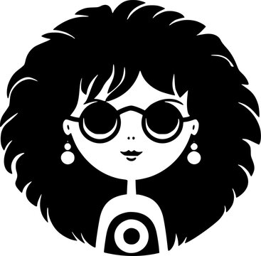 black and white girl with round glasses clip art preview