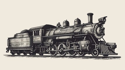 Fototapeta na wymiar Vintage steam train locomotive, engraving style vector illustration