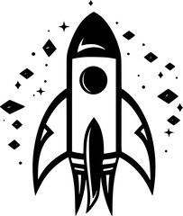 Rocket - Black and White Isolated Icon - Vector illustration