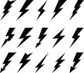 Lightning electric power vector flat icon set logo design element. Energy and thunder electricity symbol concept. Flash bolt sign collection Power fast speed isolated on transparent background - obrazy, fototapety, plakaty