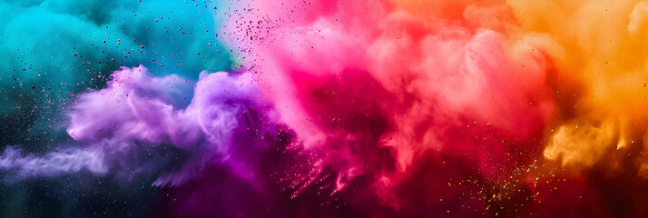 Colorful cloud of Holi powder explosion.