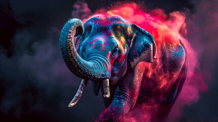 Majestic elephant with a splash of colors. - Powered by Adobe