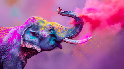 Obraz premium Holi festival colors decorating an elephant.