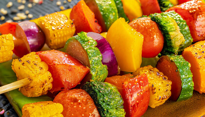 A Skewer of Colorful Barbecue Vegetable Kebab