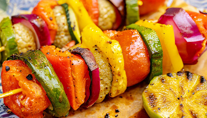 A Skewer of Colorful Barbecue Vegetable Kebab