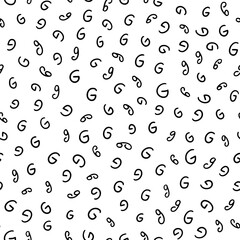 Black and white letter G seamless pattern, simple hand drawn letters.