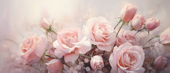 Obraz na płótnie Canvas Pink Floral Beauty: A Closeup of Fresh White Rose Blossom on a Romantic Pastel Background.
