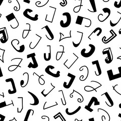 Black and white seamless pattern with the letter J in various styles, hand lettering.