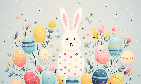 happy easter bunny. a picture of a hare in a clearing . stylized minimalistic drawing. banner