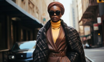 Fashion portrait. Woman wearing hijab luxury fashion clothing. Generative ai