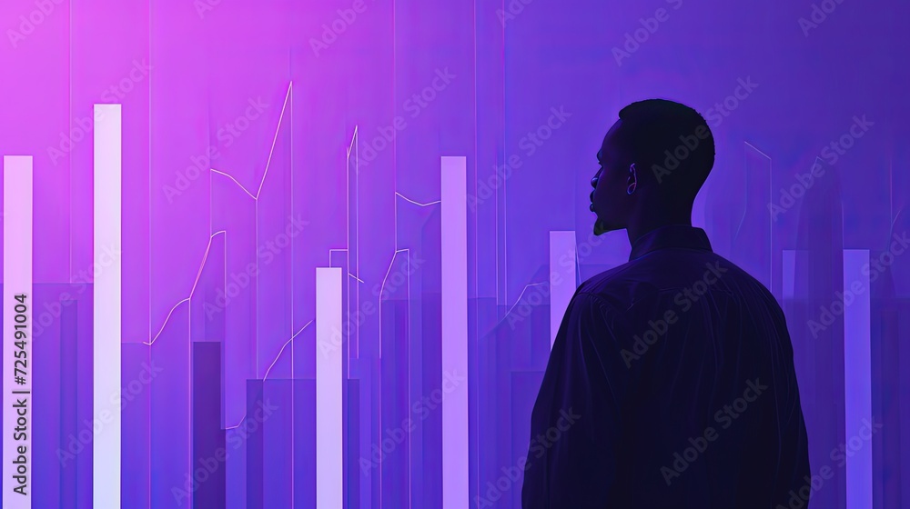 Poster profile of an analyst deeply focused on examining the upward trends on a virtual data display with a