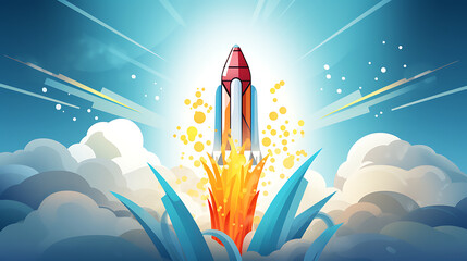 illustration of rocket shooting upwards with a puff of smoke
