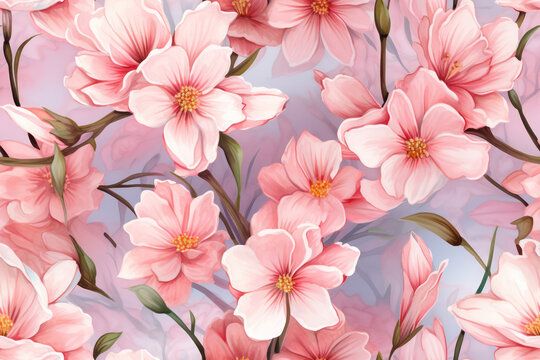 Romantic Sakura Blossom: Floral Elegance on a Pink Background