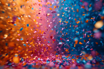 Fototapeta na wymiar AI generated illustration of colorful confetti falling against black backdrop