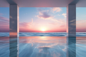 Serene Sunset: A Captivating Seascape with Tranquil Waters, Golden Reflections, and a Majestic Horizon