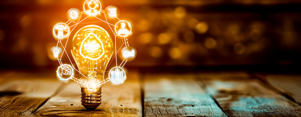 Ideas. A light bulb with tool icons.  - obrazy, fototapety, plakaty