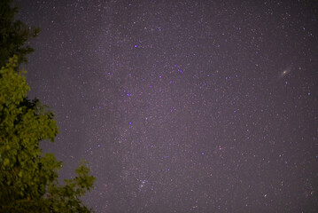 The Andromeda Galaxy in the night sky. Dark place with shining stars in summer