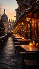 Cafe in the old town of Prague, Czech Republic. Winter evening.
