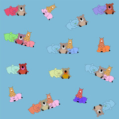 Seamless pattern, drawn cartoon animals