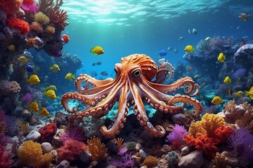 Naklejka na ściany i meble octopus in the sea