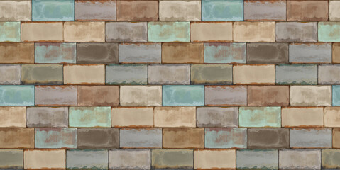 natural multi colour  bricks wall cladding, seamless bricks pattern, compound and garden exterior...