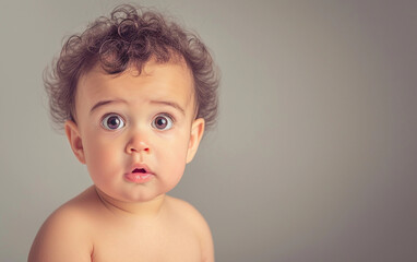 Startled Multiracial Baby With Surprise Expression