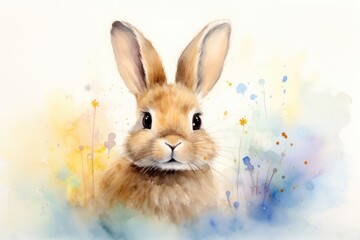 Easter bunny watercolor illustration with pastel tones