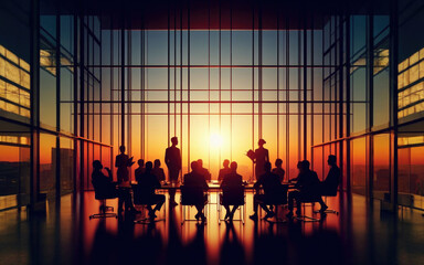 Silhouette Business People Discussion Meeting Cityscape Team Concept