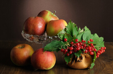 Still life with apples and viburnum