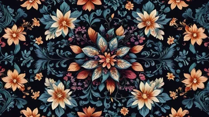Fotobehang Seamless floral pattern, Seamless floral background, flower pattern background, flower pattern illustration. flower texture wallpaper © Tilak