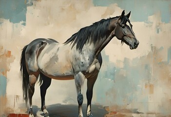 AI generated illustration of a horse standing on a colorful background