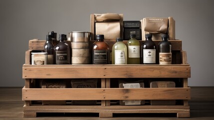 Rustic simplicity in crate for presenting artisanal products - obrazy, fototapety, plakaty