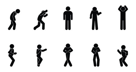 man icon, movements and poses of people, basic set of human silhouettes
