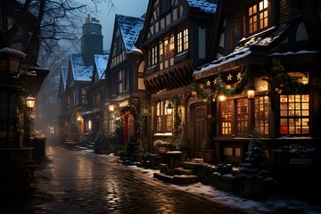 Fototapeta na wymiar Snowy street in the old town of Strasbourg, France.