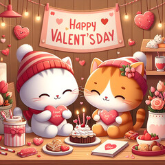 Adorable cat's express love in a heartwarming image, celebrating Valentine's Day with a charming display of affectionate moments. 