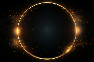 gold circle light frame on black background.golden light effects on round placeholder for your text on dark background.a gold glowing circle.for futuristic or technology-themed designs