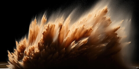 a large splash of sand into the air on dark background - obrazy, fototapety, plakaty