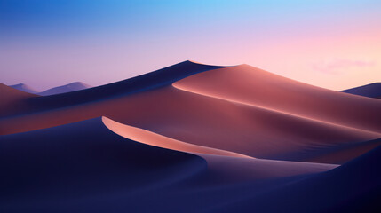 Fototapeta na wymiar Tranquil Sahara: A Majestic Dune Landscape, the Beauty of a Hot African Sunset, and the Serene Blue Sky