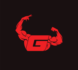 Fitness Gym logo with letter G, bicep flex logo, gym and fitness logo, design, emblem and icon