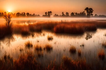 Sunrise over a foggy Marsh 