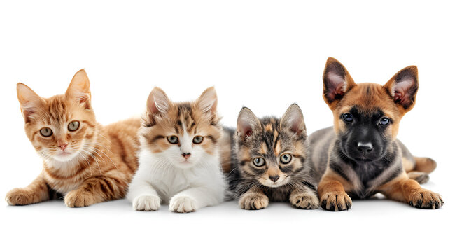 Group of cute pets on white background. Banner design. generative ai