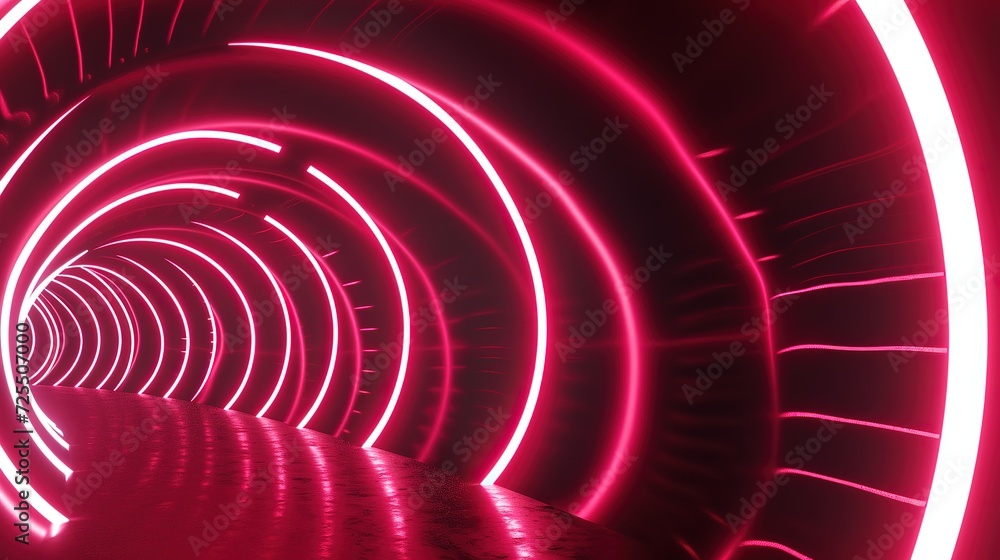 Poster abstract image of a curved tunnel with glowing pink neon lights, creating a visually captivating and