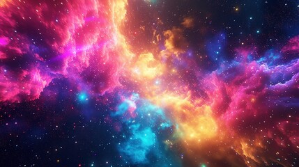 A stunning celestial scene featuring a harmonious blend of colors in a nebula, with glittering stars set against the vastness of space.
