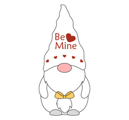 gnome with the word be mine , Valentine's Day illustration   