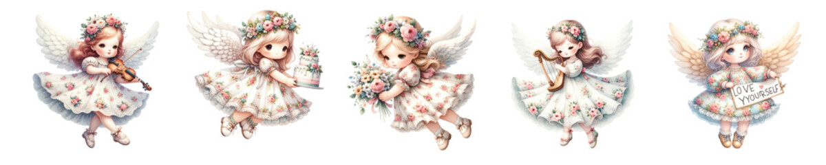 Fototapeta premium Watercolor girl with sweets on white background