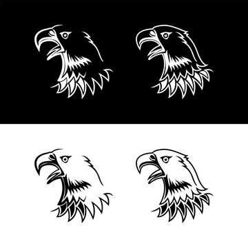 Eagle head falcon bird in vintage silhouette tattoo set logo design
