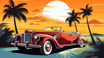 classic car vector art illustration car t-shirt design. generative ai