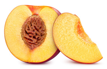 Ripe peach fruit slice isolated