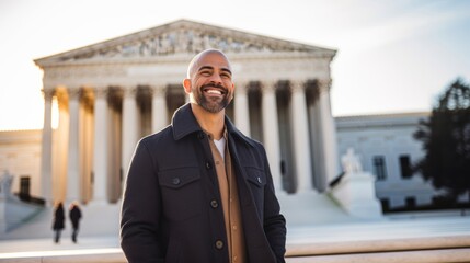 Civil liberties advocate at courthouse defending constitutional rights